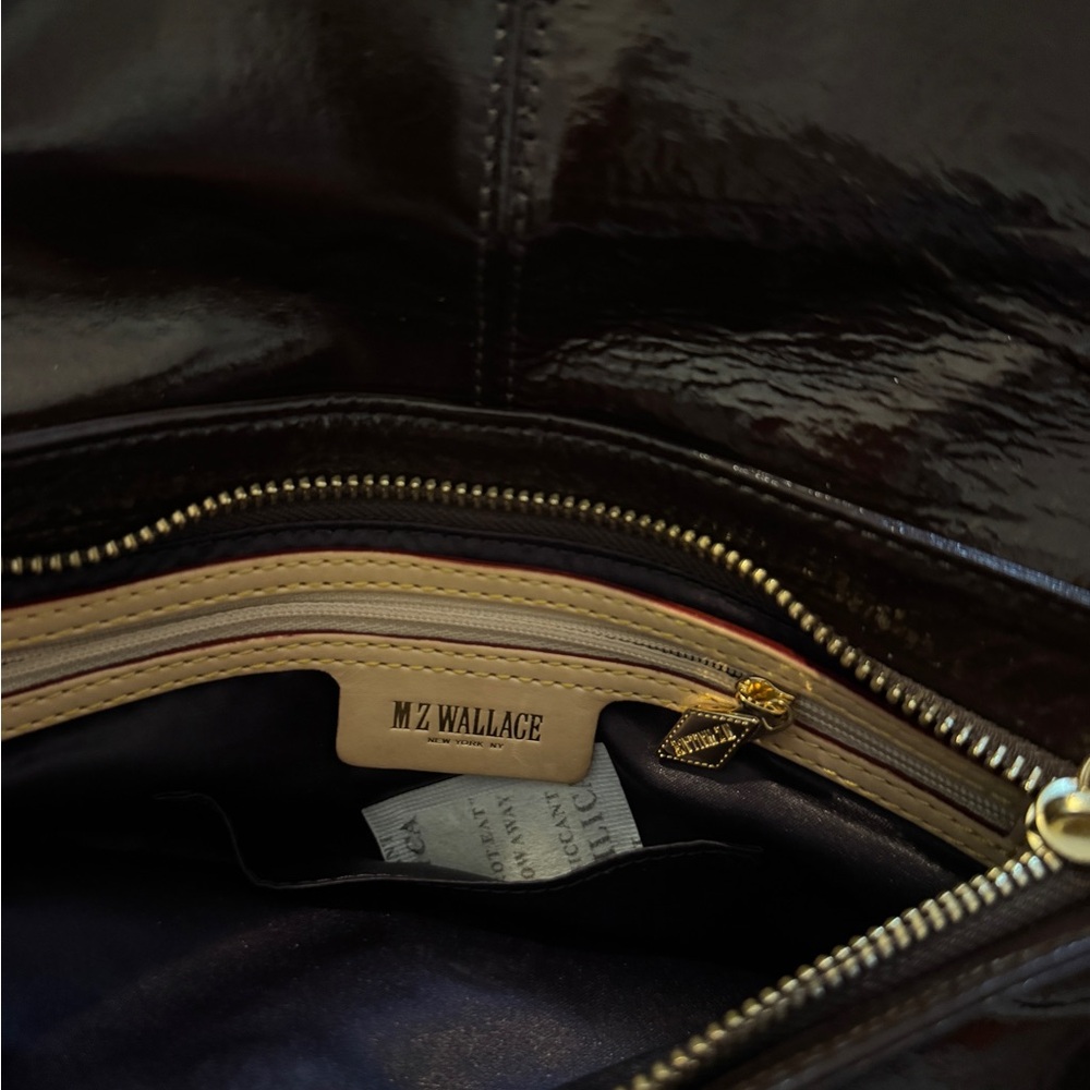 MZ Wallace Chocolate Brown Patent Clutch with Gold Accents - Picture 4 of 4